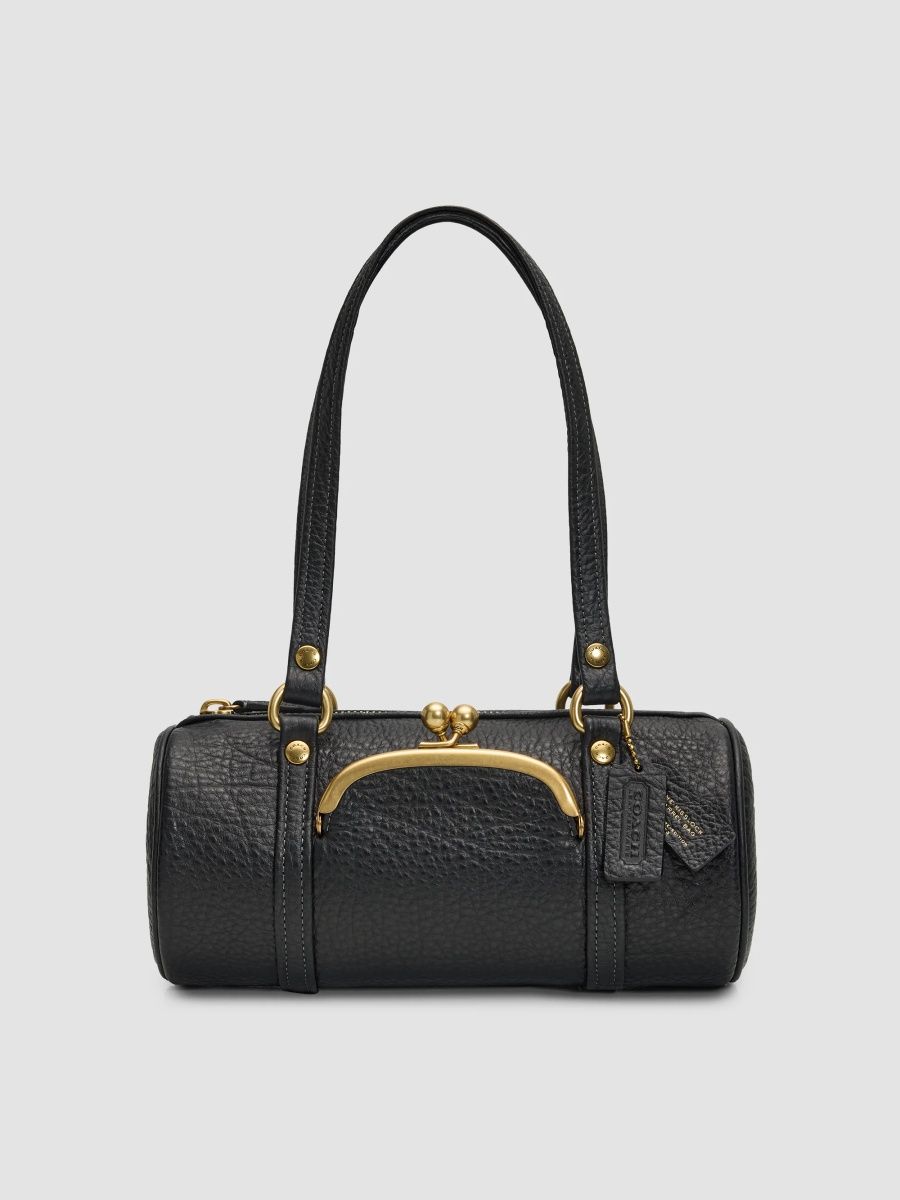 COACH Women's Originals Medium Kisslock Pebble Leather Barrel Bag 28 - Black