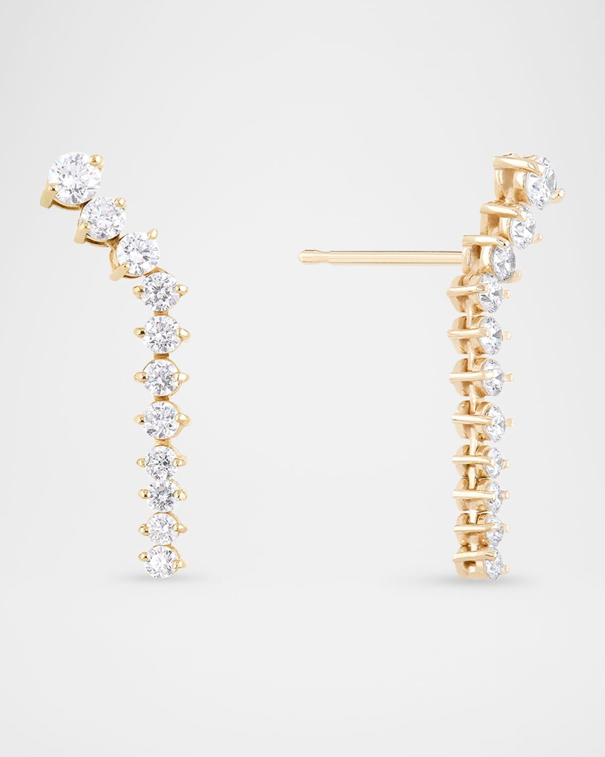 14K Gold Flawless Tennis Linear Diamond Ear Crawlers