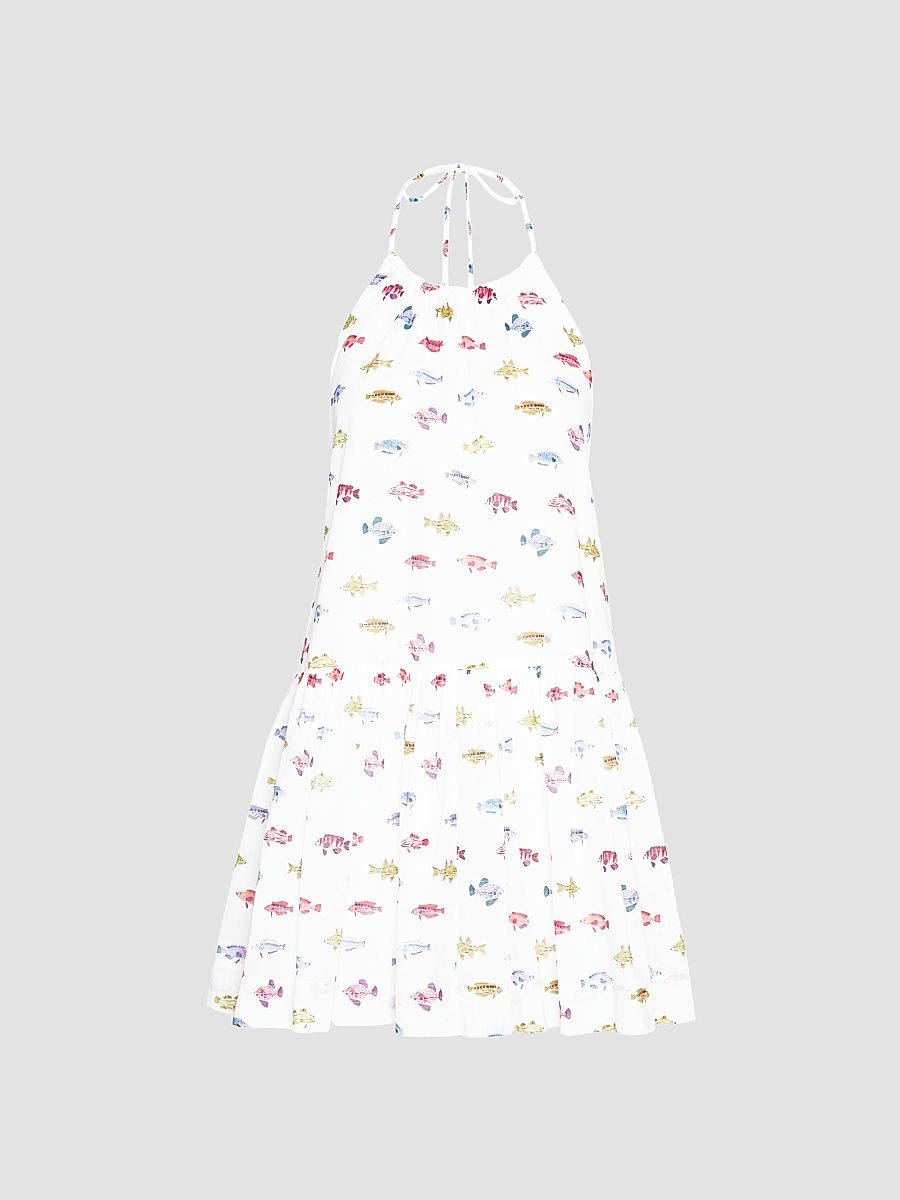 Women's The Sol Tunic Dress - White Rainbow Fish - Size XXL