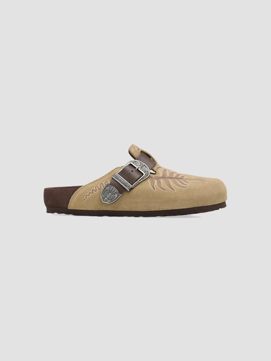 Etro Men's Etro x Birkenstock Embroidered Suede Boston Clogs - Khaki - Size 14