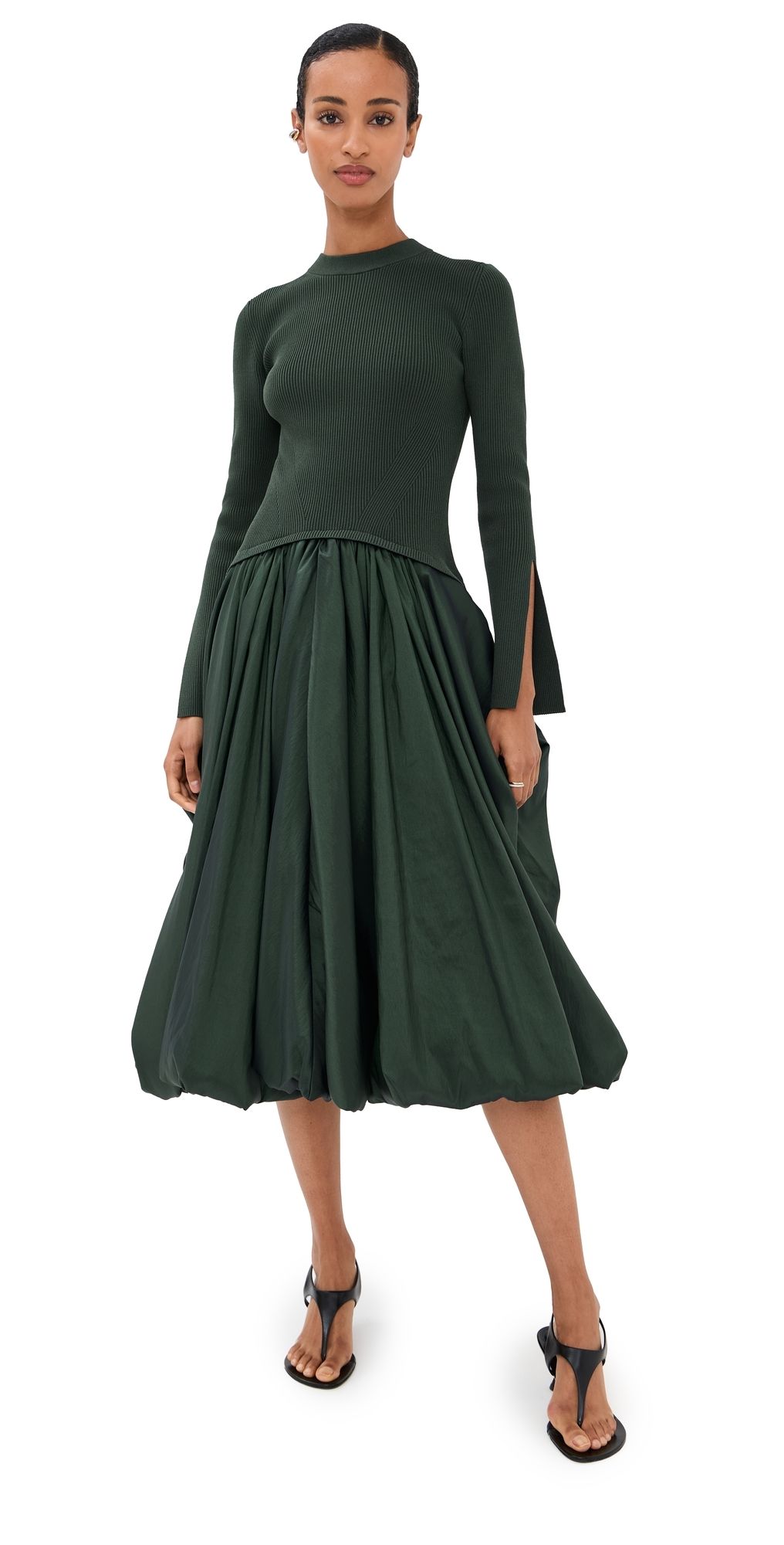 SIMKHAI Kenlie Mock Neck Midi Dress Cypress XS