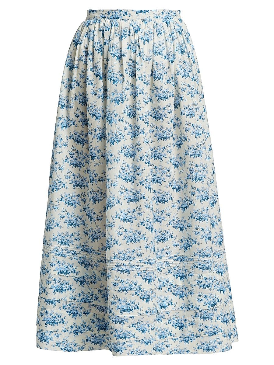 Women's Marcie Cotton Midi-Skirt - Bleu Rosier Floral - Size XS
