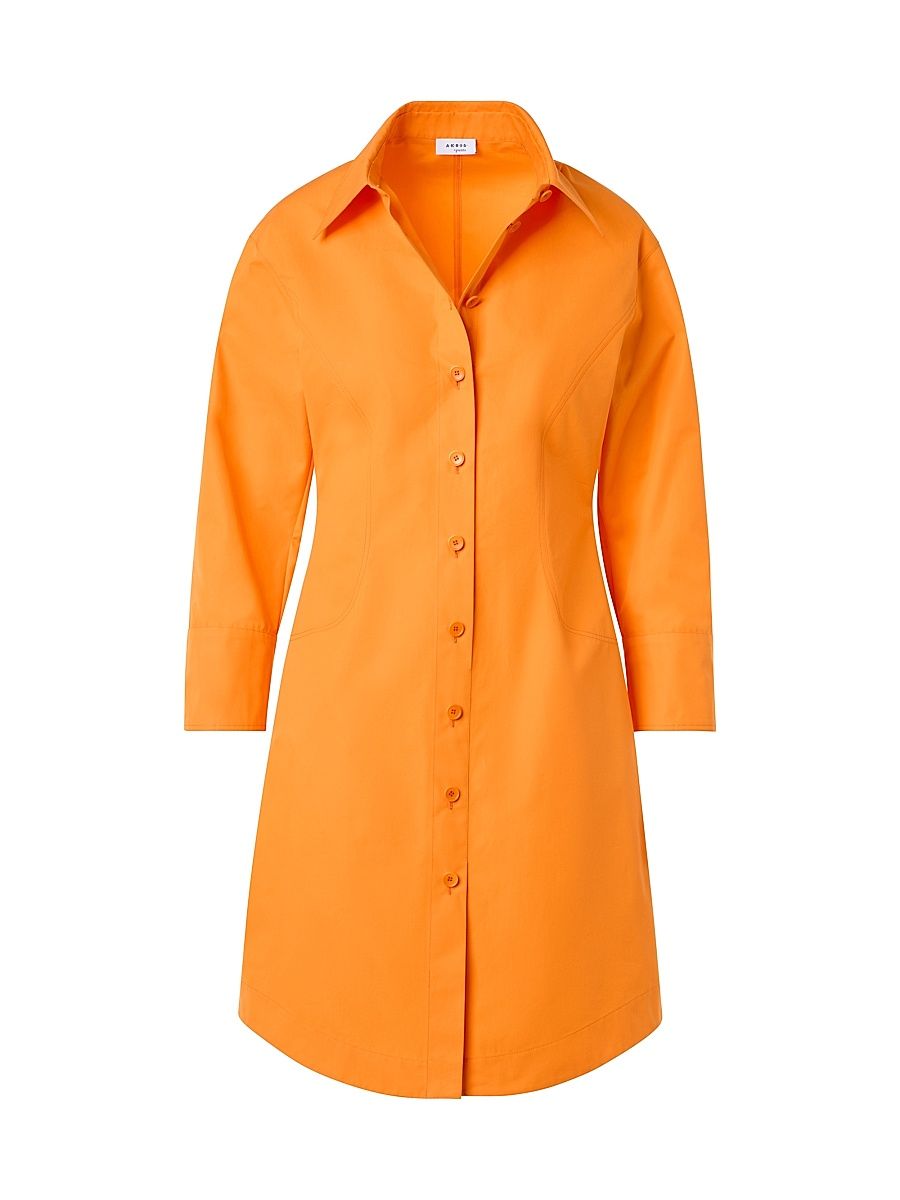 Women's Cotton-Poplin Button-Front Mini-Shirtdress - Orange - Size 16