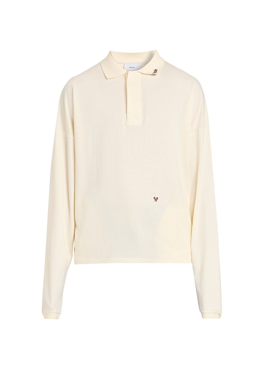 Men's Fontaine Oversized Long-Sleeve Polo Shirt - Cream - Size Large