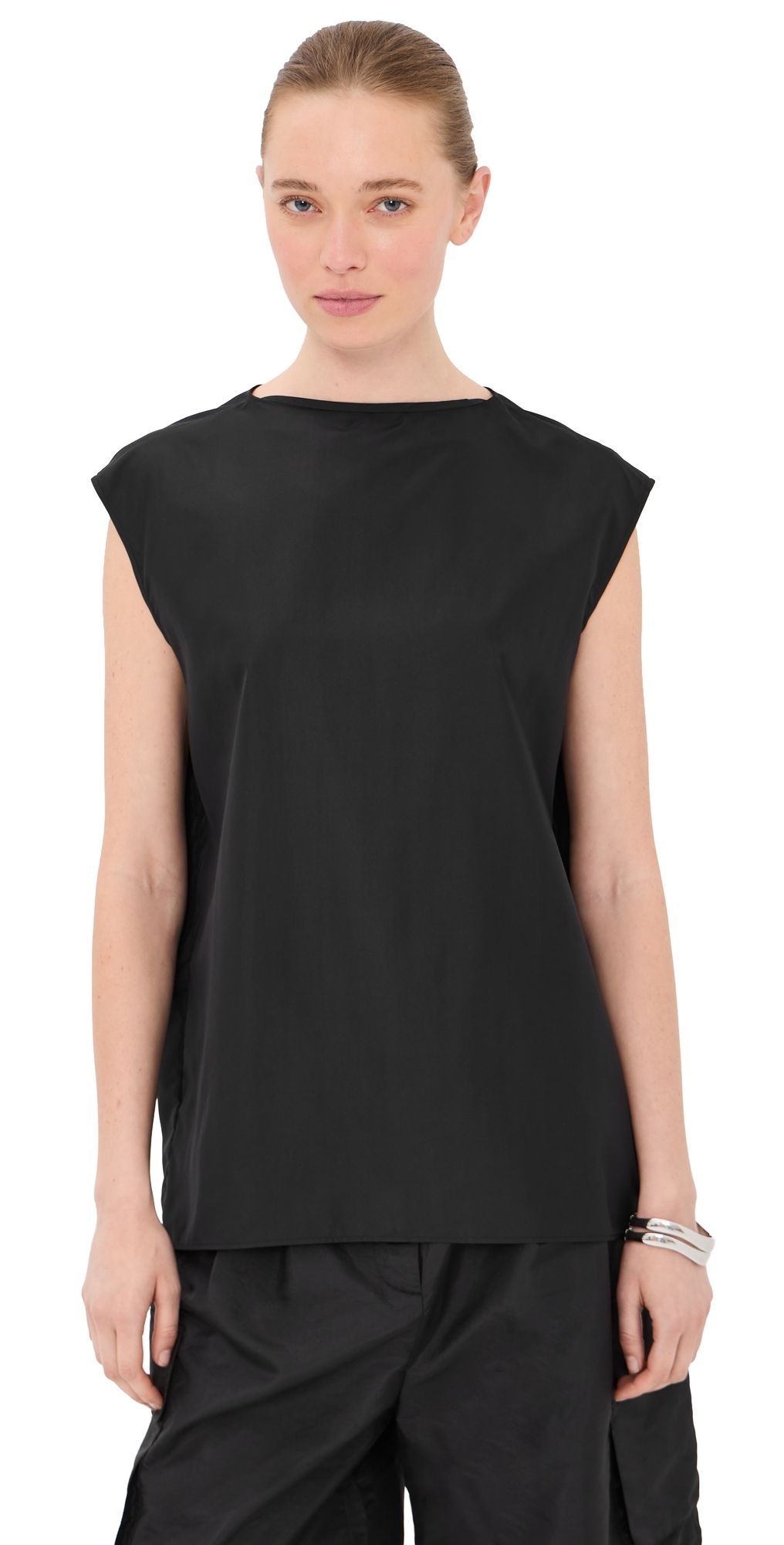 Tibi Summer Nylon Sleeveless Cocoon Top Black XXS