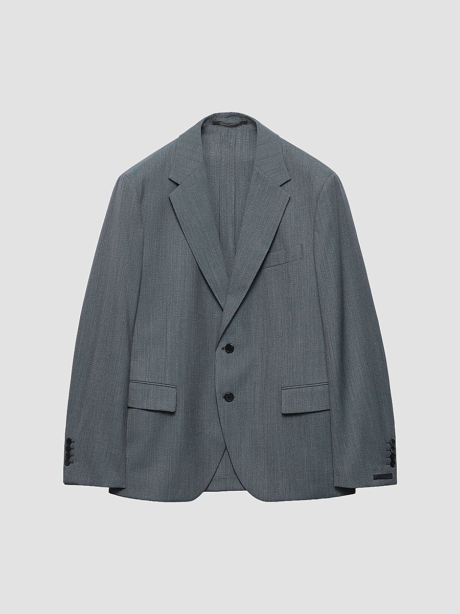 Men's Single-Breasted Wool Jacket - Blue - Size 44