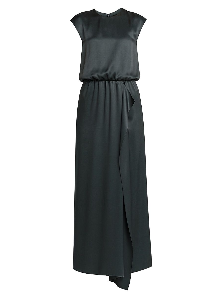 Women's Double Silk Satin Maxi Dress - Forest - Size 6