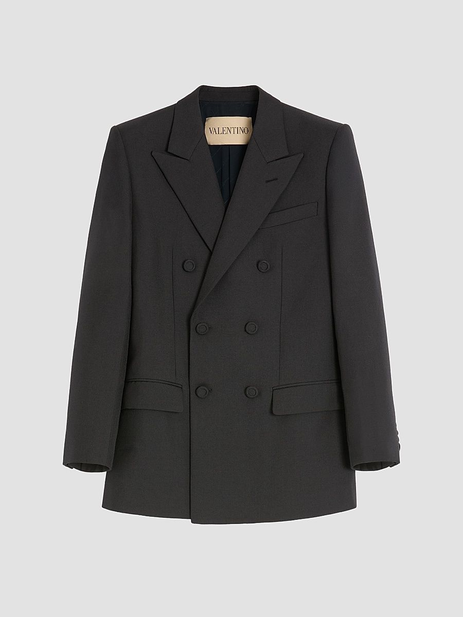 Men's Double-Breasted Wool Gabardine Jacket - Black - Size 38