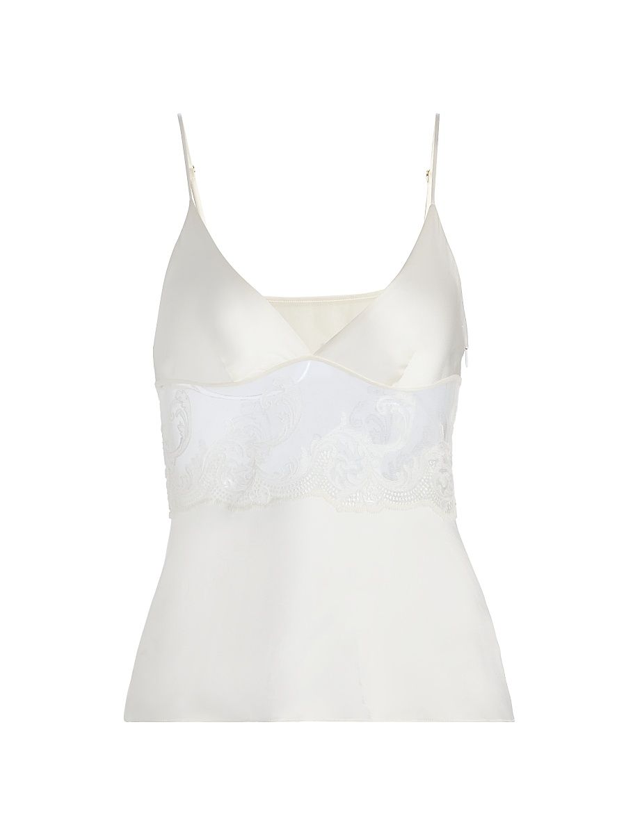 Women's Voltaire Lace-Embellished Silk Cami - Ivory - Size 10