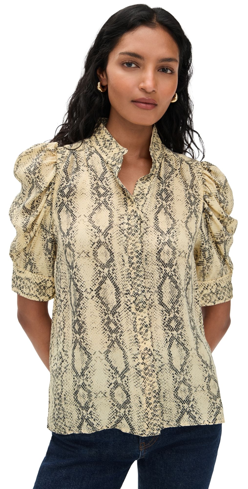FRAME The Silk Snake Gillian Top Camel Multi S