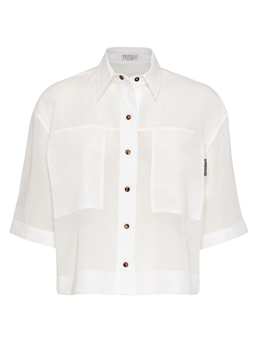 Women's Cotton Organza Shirt With Shiny Tab - White - Size XXXXXXL