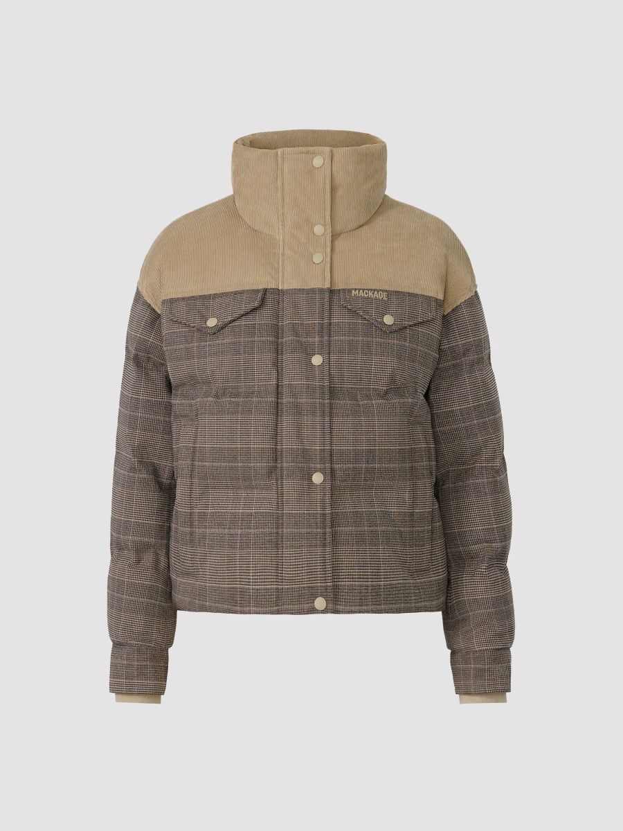 Mackage Women's Brigit Glencheck Down Jacket - Taupe - Size Small