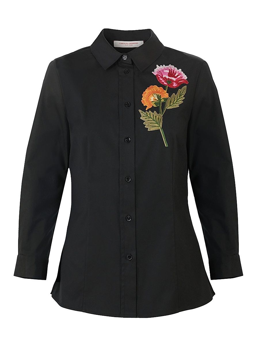 Women's Icon Embroidered Cotton-Blend Shirt - Black Multi - Size 16
