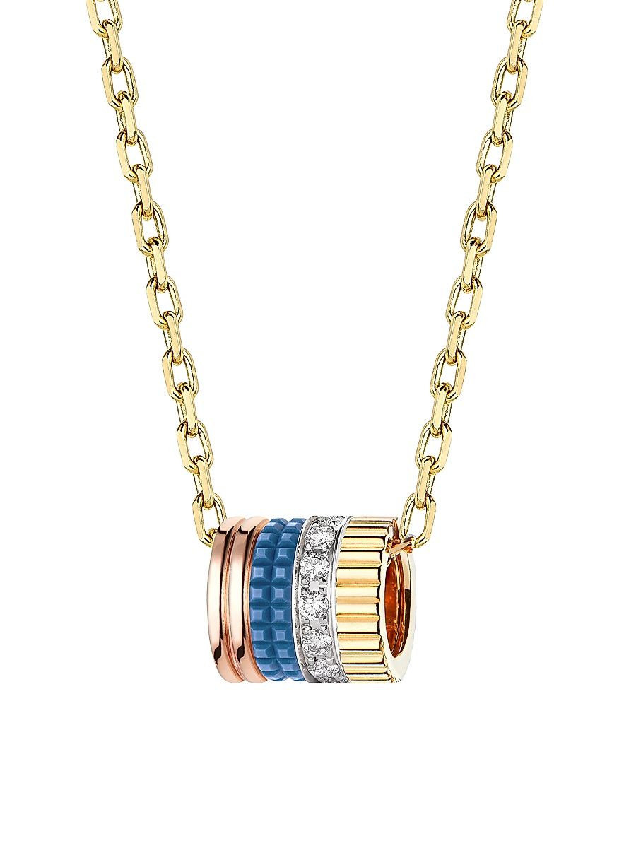 Men's Unisex Quatre Blue Edition Tri-Tone 18K Gold, HyCeram & 0.17 TCW Diamond Pendant Necklace - Yellow Gold