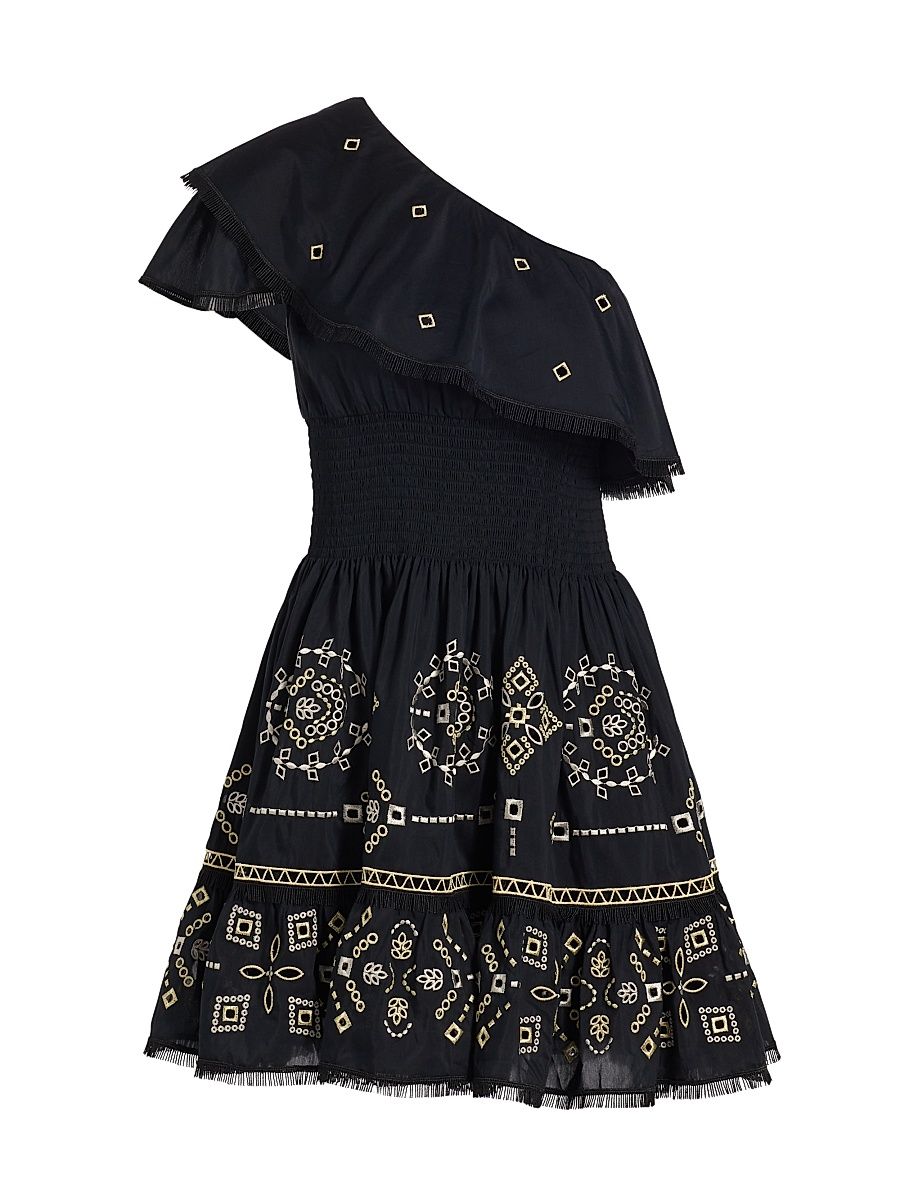 Women's Brooklyn Embroidered One-Shoulder Minidress - Black - Size XXL