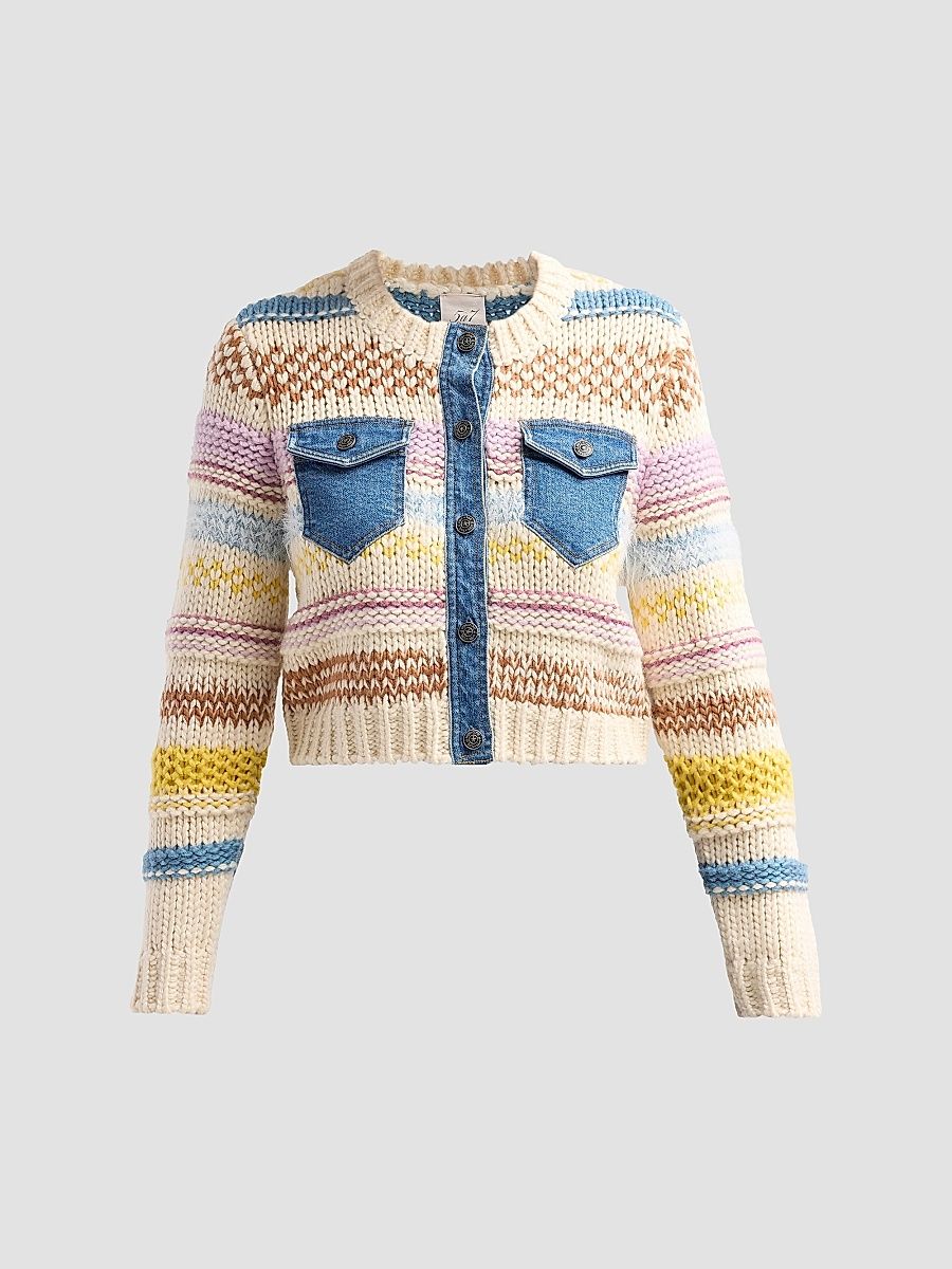 Women's Suki Denim Patchwork Cardigan - Multi Blue Haze - Size Large