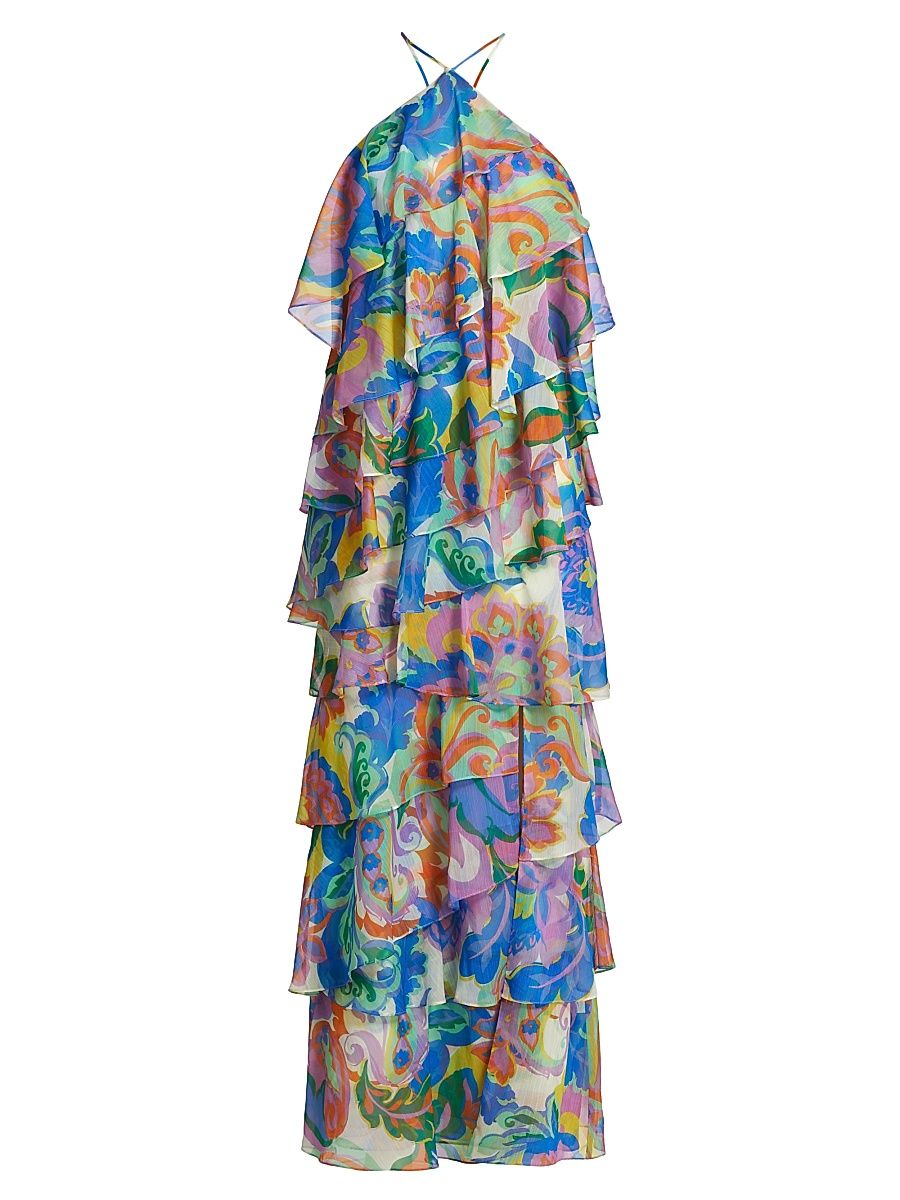 Women's Poise Floral Tiered Ruffle Maxi Dress - Fleetwood Print - Size XS