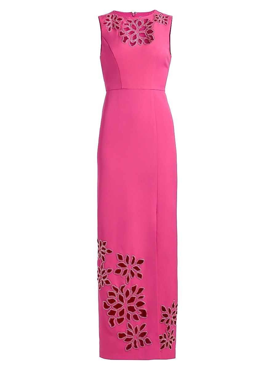 Women's Indiana Embellished Floral Laser-Cut Column Gown - Raspberry Rose - Size 18