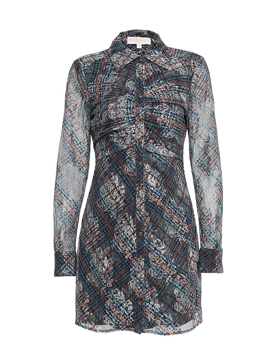 Women's Wyatt Plaid Mini-Shirtdress - Amber Multi - Size Large