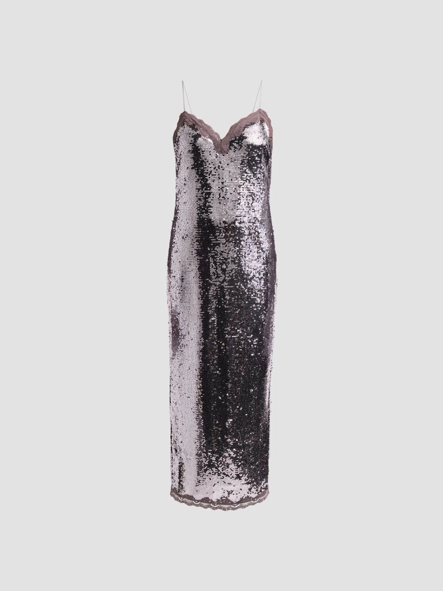 LoveShackFancy Women's Verelith Sequined Sweetheart Midi Dress - Gunmetal - Size 00