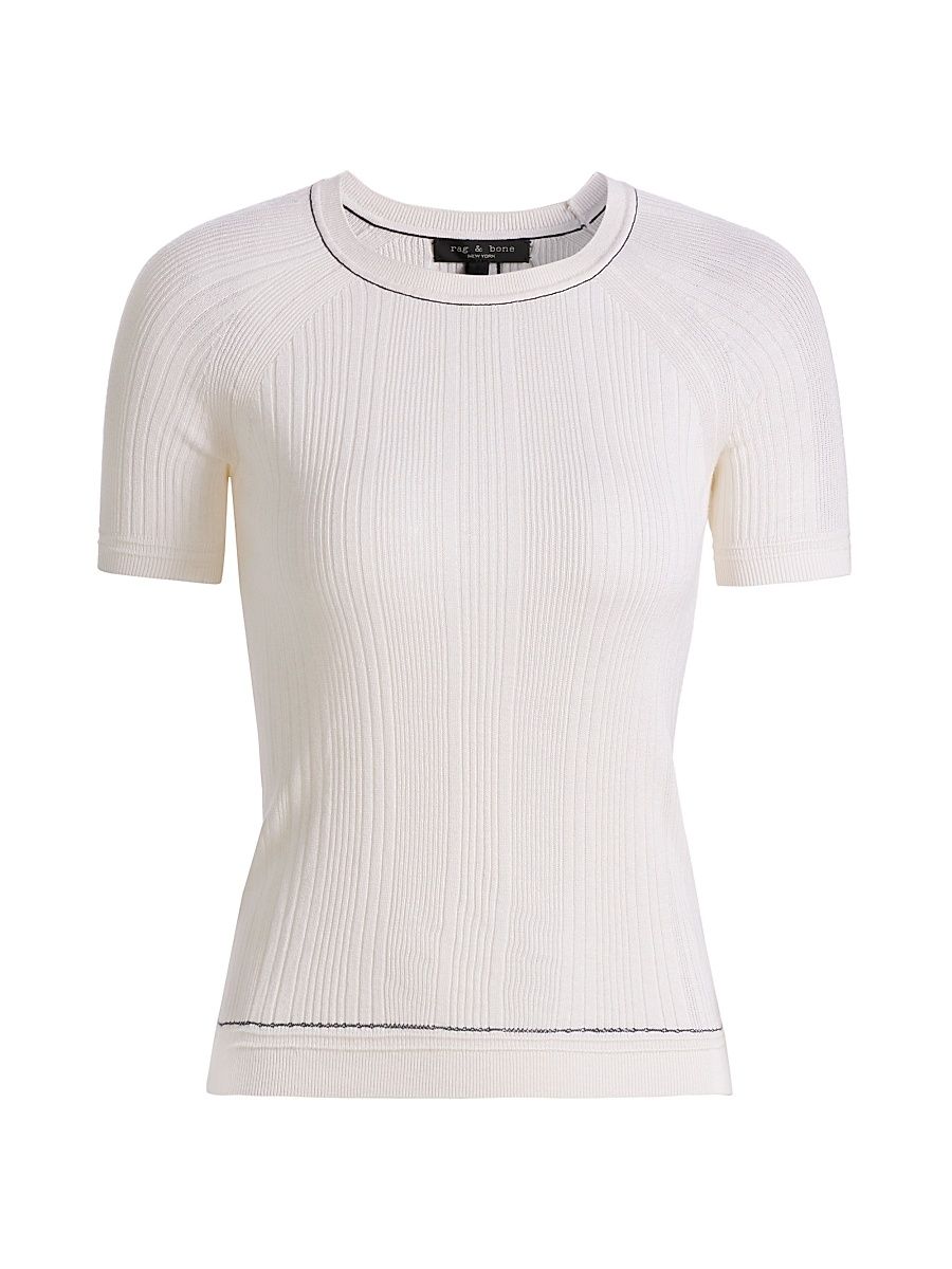 Women's Teresa Rib-Knit Short-Sleeve Sweater - Ivory - Size XL