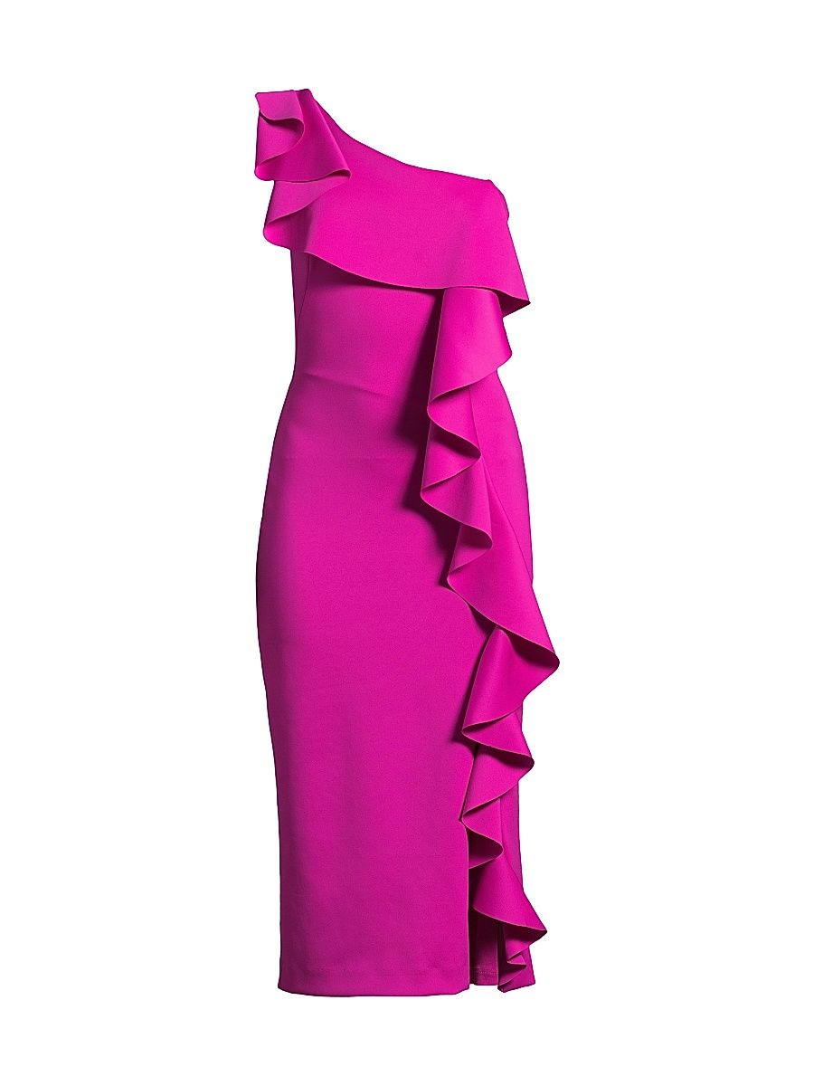 Women's Black Halo EVE Maris Neoprene Cocktail Midi-Dress - Vibrant Pink - Size 14