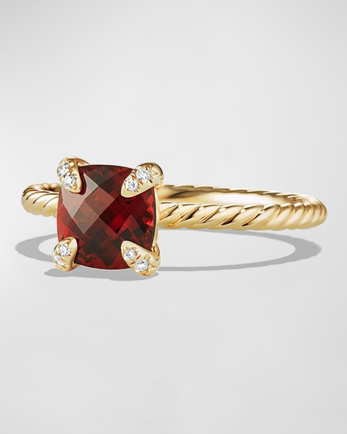 Chatelaine Ring with Gemstone and Diamonds in 18K Gold, 7mm
