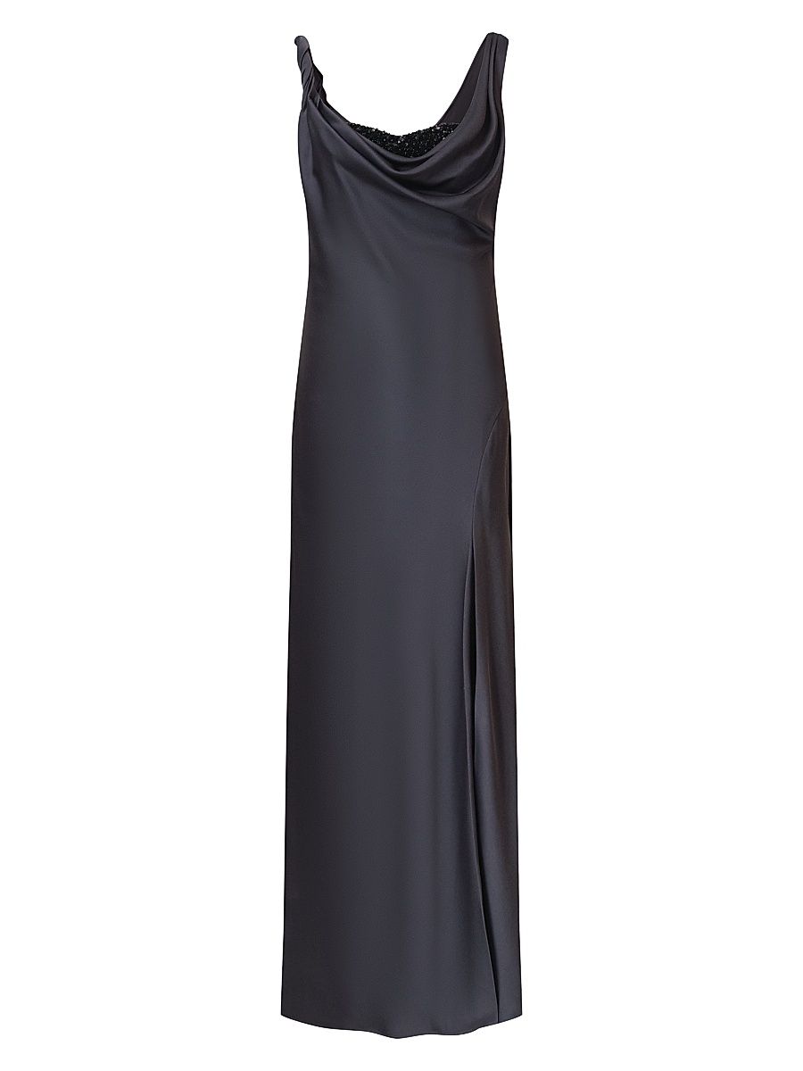 Women's Trina Embellished Satin Cowlneck Gown - Charcoal - Size 16