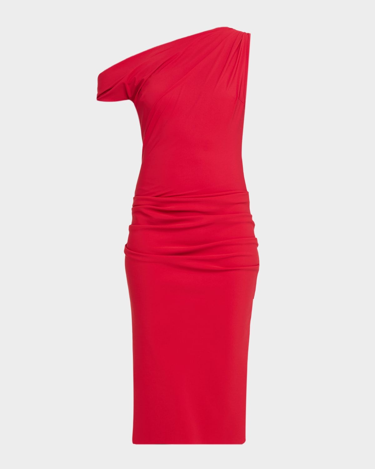 Adial Ruched One-Shoulder Midi Sheath Dress