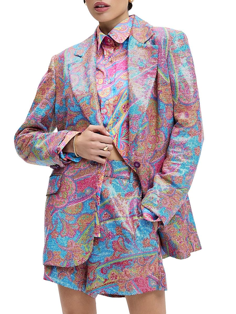 Women's Zero Dylan Sequined Paisley Single-Breasted Jacket - Size Medium