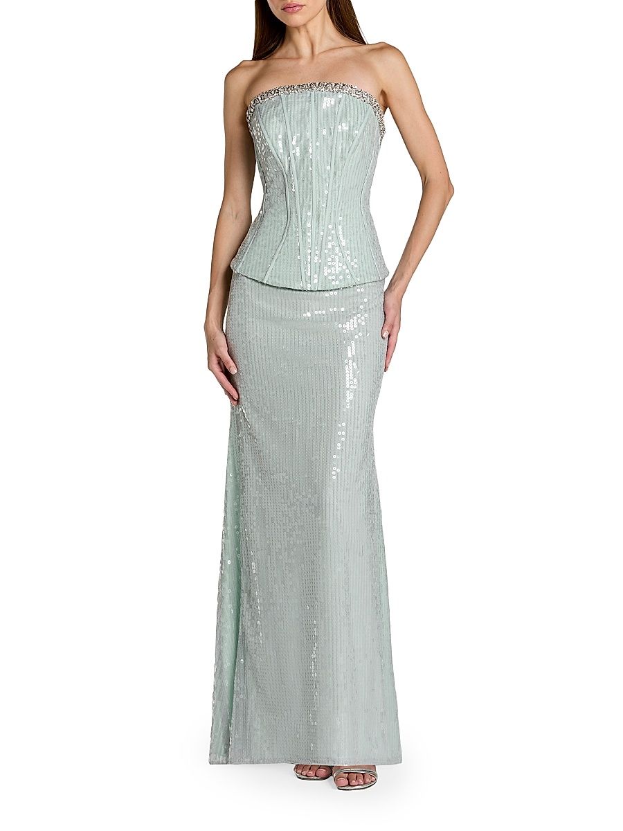 Women's Sequined Peplum Strapless Gown - Pale Blue - Size 14