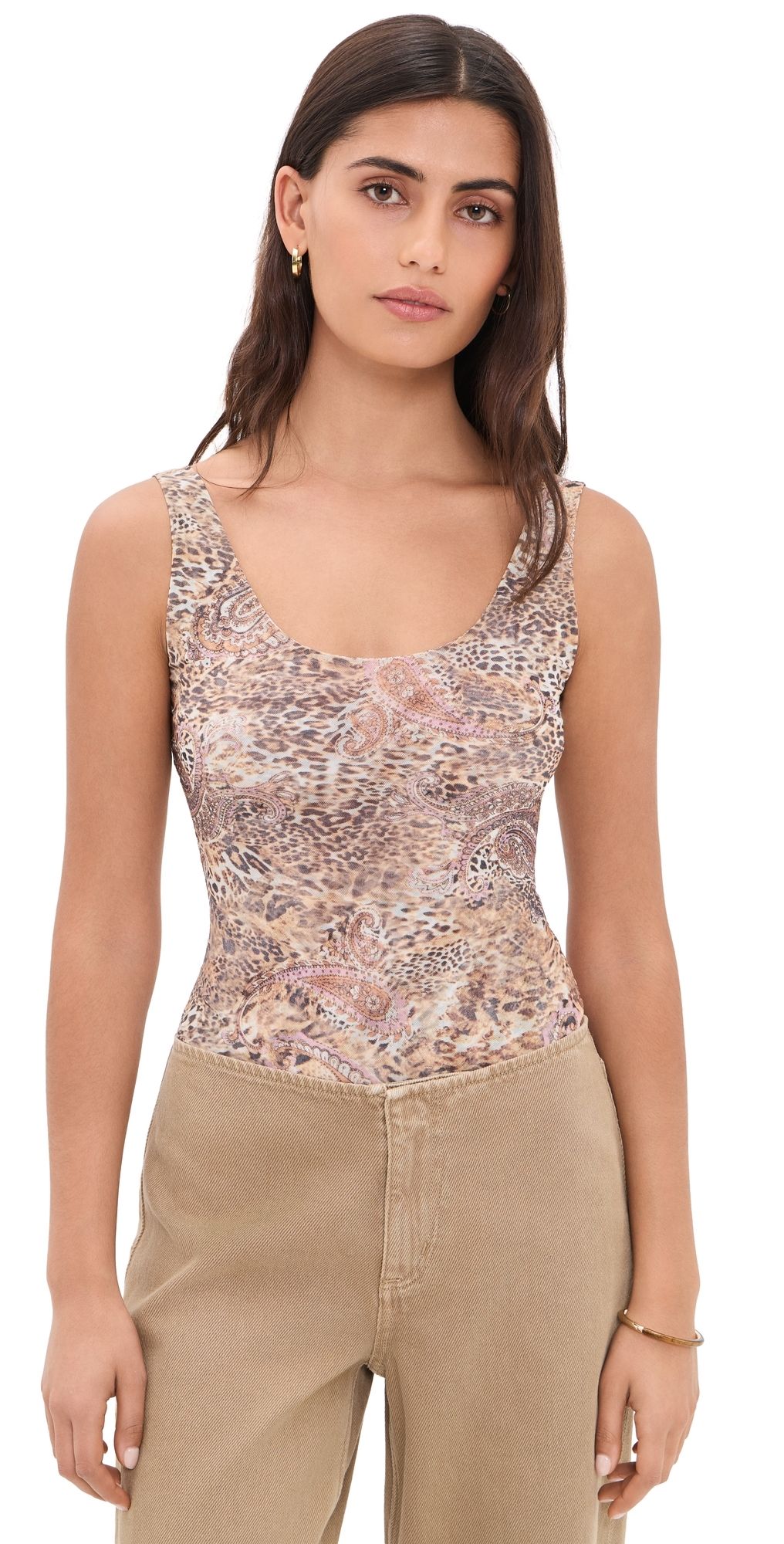 L'AGENCE Kalea Tank Bodysuit Tan/Valencia Leopard XXS