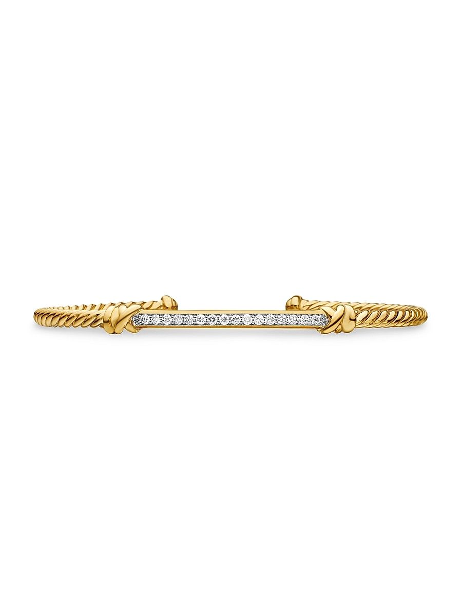 Women's Petite Helena Two Station Wrap Bracelet in 18K Yellow Gold with Pavé Diamonds - Yellow Gold - Size Medium