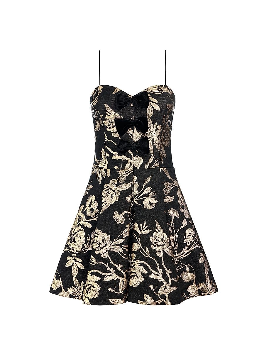 Women's Daniela Bow Metallic Jacquard Minidress - Black Gold - Size 14