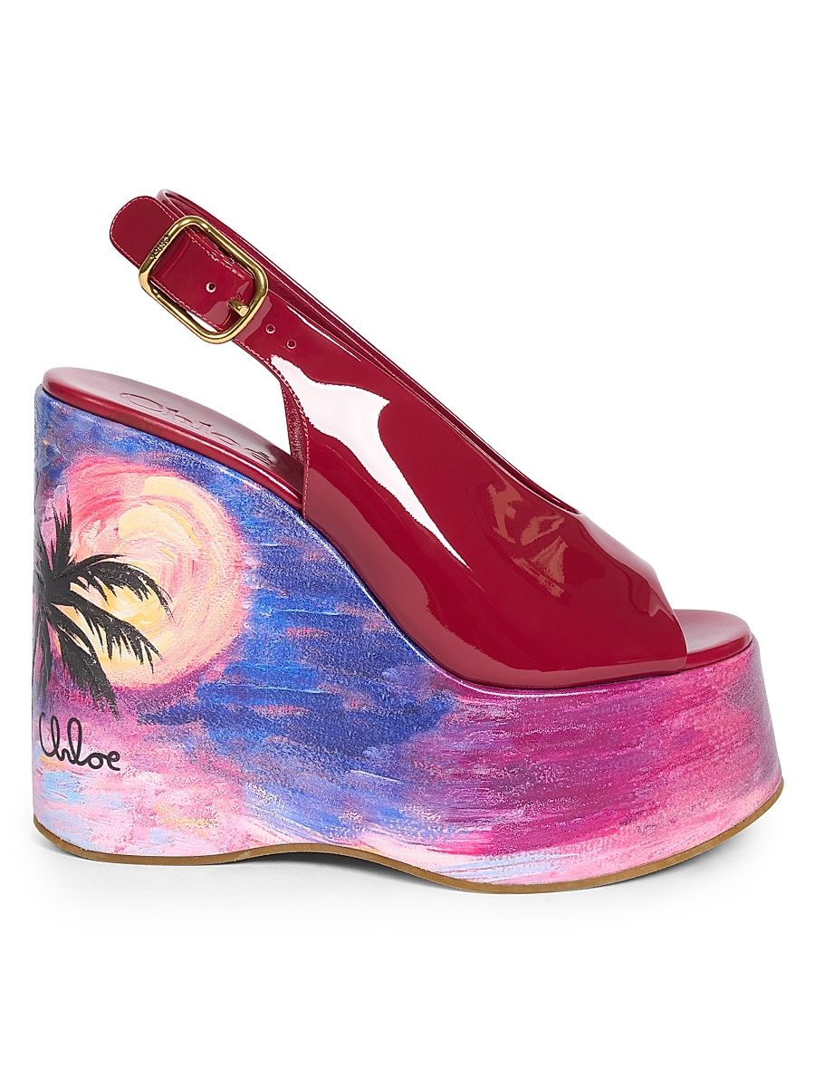 Women's Maxime 100MM Patent Leather Platform Wedge Sandals - Raspberry Sorbet - Size 10