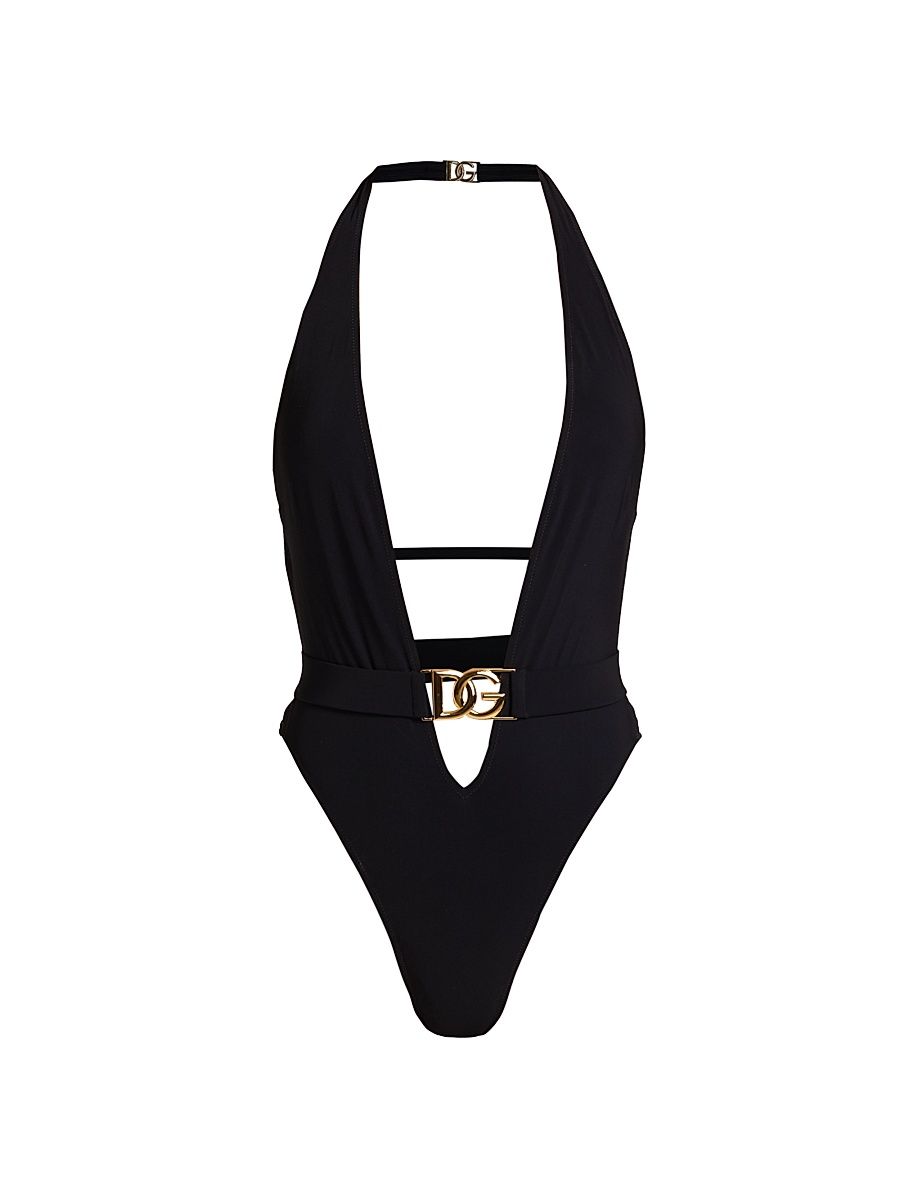 Women's DG Halter One-Piece Swimsuit - Nero - Size Large