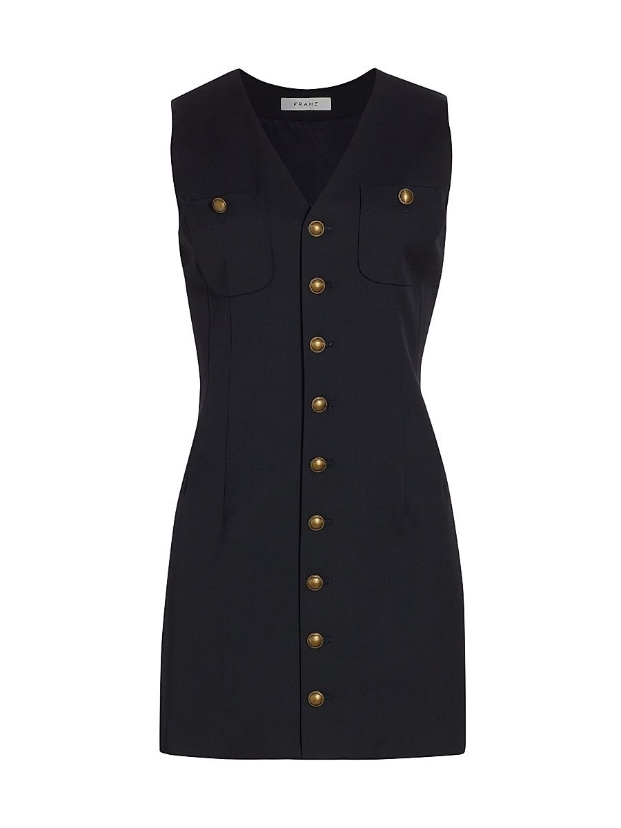 Women's Button-Front Stretch-Wool Minidress - Navy - Size Medium