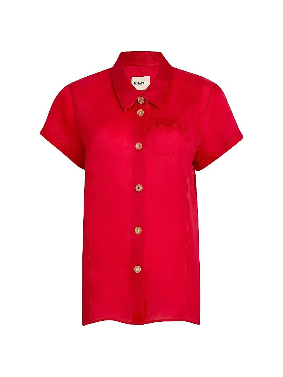 Women's Keefe Silk Button-Front Top - Raspberry - Size Medium