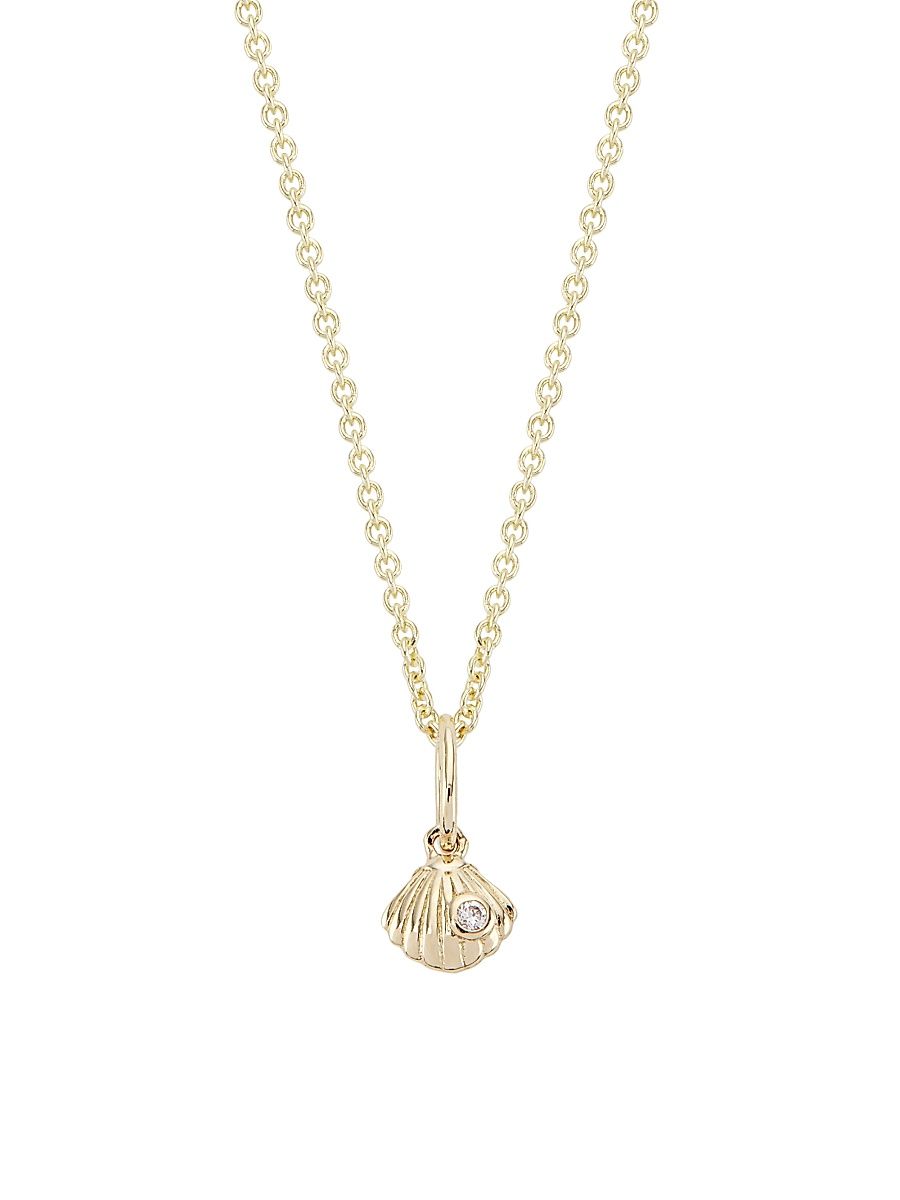 Women's 14K Yellow Gold & Diamond Tiny Clamshell Pendant Necklace