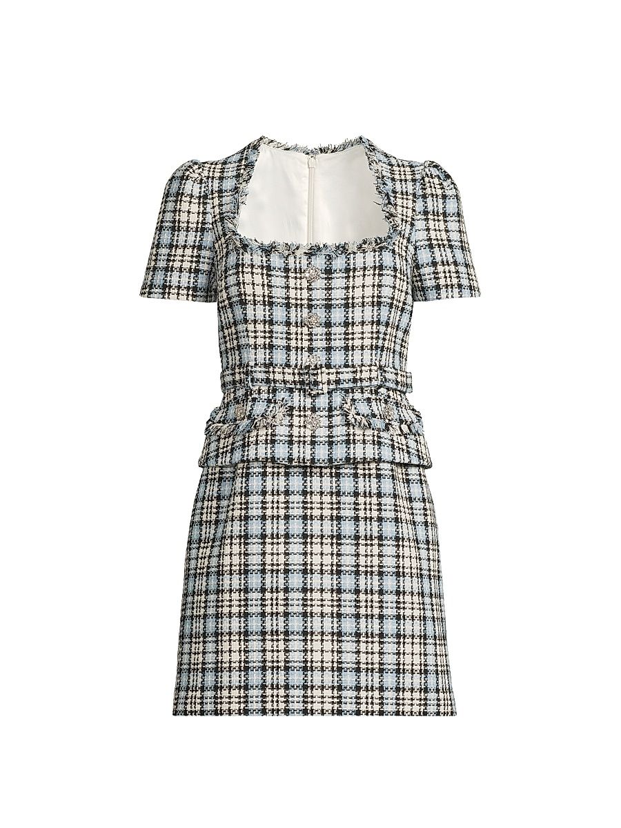 Women's Drop 7 Cecelia Plaid Tweed Minidress - Black Blue - Size 8