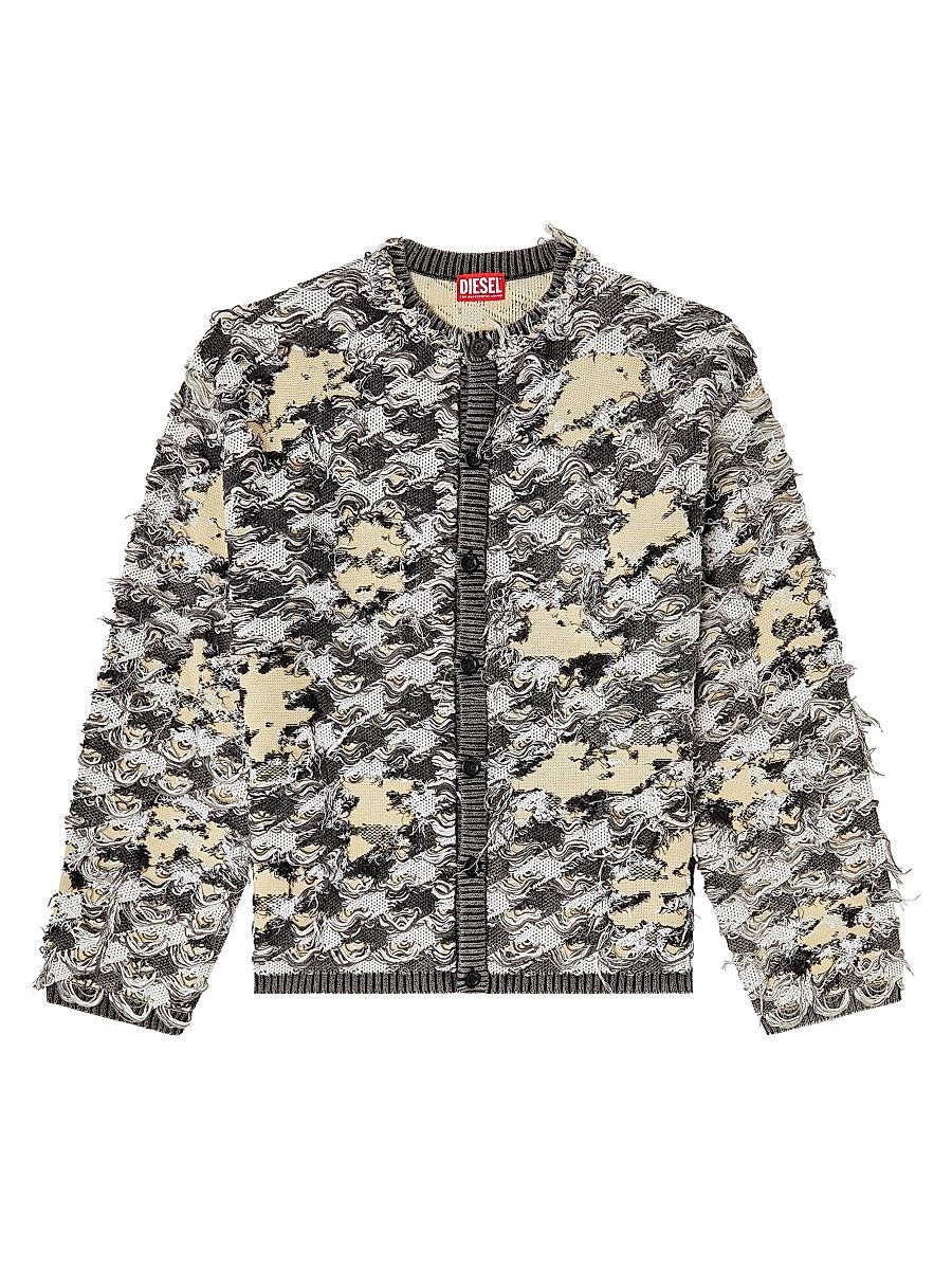 Men's Valbor Distressed Houndstooth Cardigan - Black Yellow - Size Medium