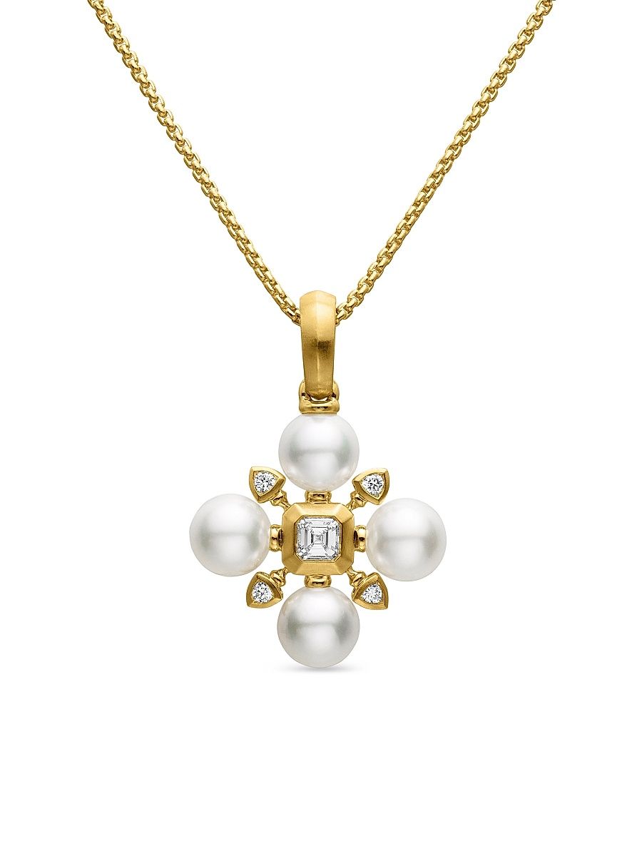 Women's Renaissance Pearl Necklace in 18K Yellow Gold - Akoya Wht Pearl - Size 18