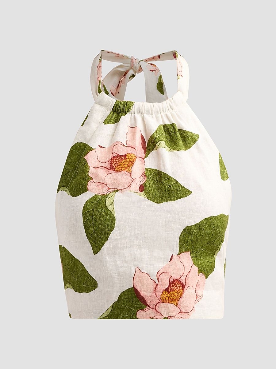 Women's Dahlia Floral Halter Top - Lotus Ivory - Size XL