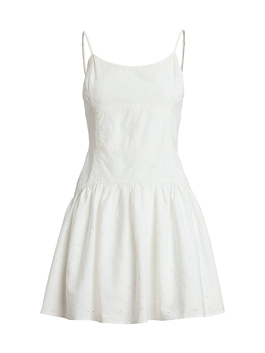 Women's Paneled Eyelet Cotton Minidress - White - Size 8