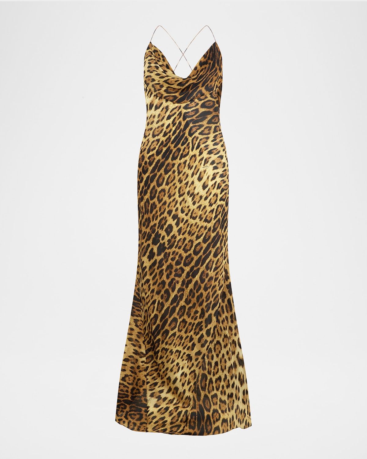 Jaguar-Print Silk Draped Backless Gown