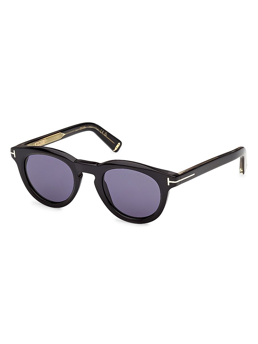 Men's Icon 47MM Round Sunglasses - Shiny Black Blue
