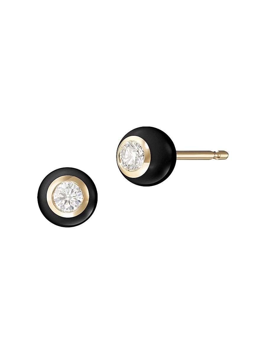Women's Audrey Small 18K Yellow Gold, Enamel & 0.12 TCW Diamond Earrings - Black