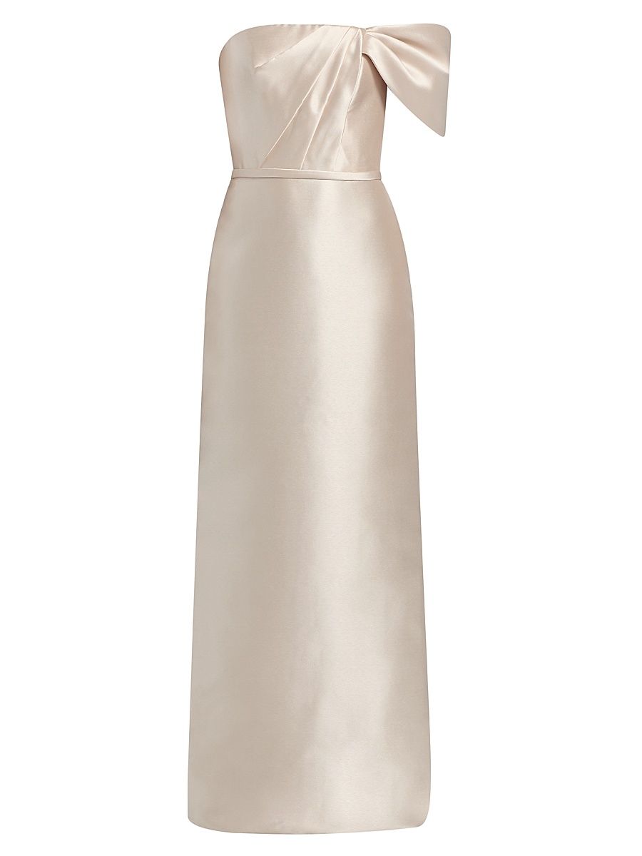 Women's Satin One-Shoulder Column Gown - Champagne - Size 12