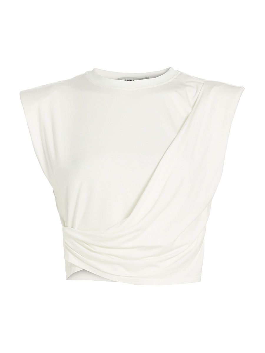 Women's Estelle Wrap Crop T-Shirt - White - Size XL