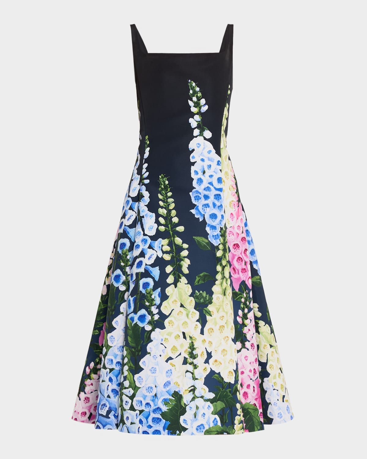 Multi Foxglove Degrade Printed Faille Midi Cocktail Dress